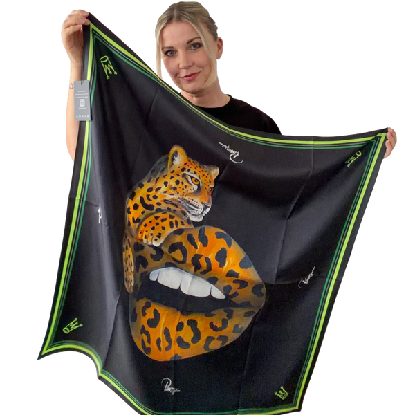 Seidentuch 88x88 cm aus 100% Maulbeerseide - Leo Print / THE LEO SILK SCARF